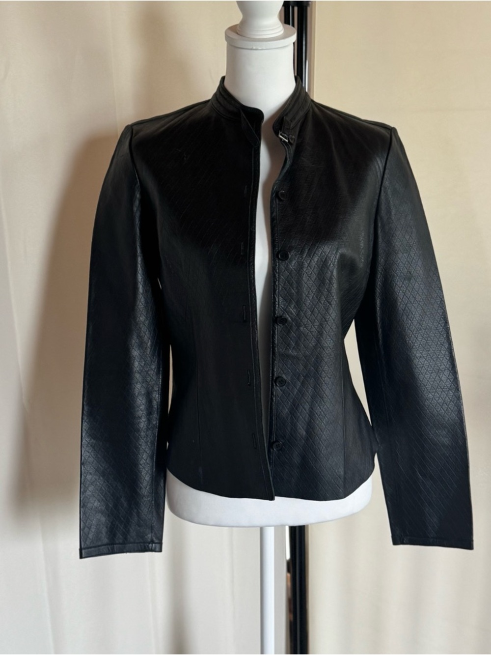 Women’s Black genuine Leather Button-Front Jacket